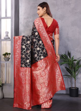 Black Banarasi Silk Weaving Work Classic Saree