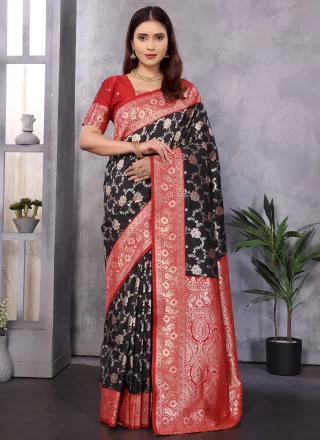 Black Banarasi Silk Weaving Work Classic Saree