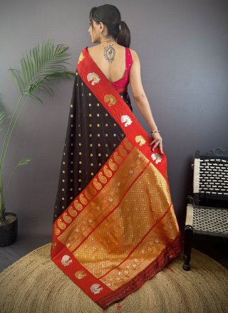 Black Banarasi Silk Weaving Work Traditional Saree