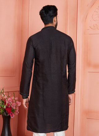 Black Brocade Pintex Work Kurta Pyjama for Ceremonial