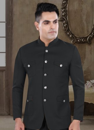 Black Buttons and Plain Work Viscose Jodhpuri Suit
