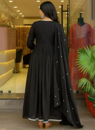 Black Chanderi Salwar Suit with Embroidered and Mirror Work for Ceremonial