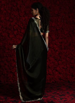 Black Chiffon Classic Saree with Hand and Zircon Work