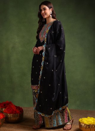 Black Chiffon Embroidered, Sequins and Zari Work Readymade Style