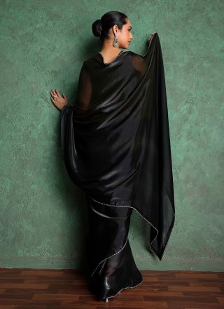 Black Chiffon Plain Work Classic Sari