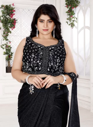 Black Chiffon Trendy Saree with Embroidered Work