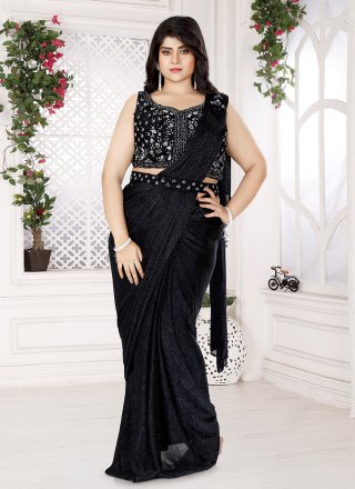 Black Chiffon Trendy Saree with Embroidered Work