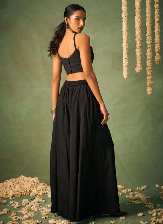 Black Chinon Beads, Sequins and Thread Work Salwar Suit for Reception