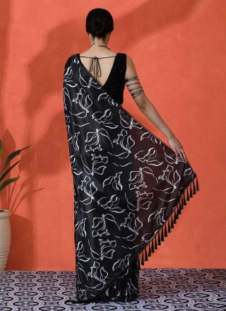Black Chinon Contemporary Saree with Digital Print Work