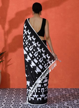 Black Chinon Contemporary Saree with Digital Print Work