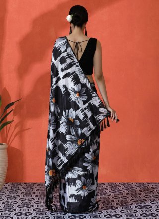 Black Chinon Digital Print Work Classic Sari