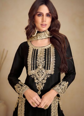 Black Chinon Embroidered and Sequins Work Readymade Salwar Suit
