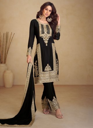 Black Chinon Embroidered and Sequins Work Readymade Salwar Suit