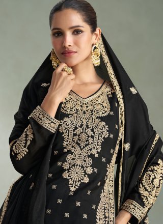 Black Chinon Embroidered and Zari Work Salwar Suit for Ceremonial