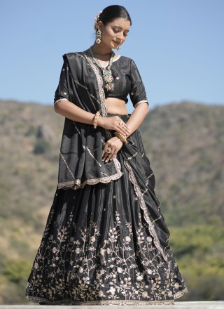 Black Chinon Lehenga Choli