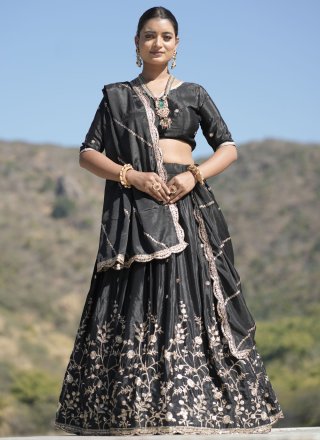 Black Chinon Lehenga Choli