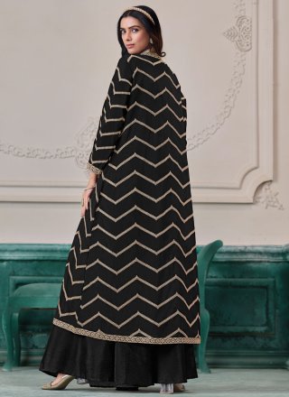 Black Chinon Readymade Salwar Suit with Embroidered and Zari Work for Ceremonial