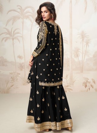 Black Chinon Salwar Suit with Embroidered, Sequins and Zari Work for Festival
