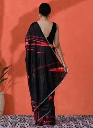 Black Chinon Trendy Saree with Digital Print Work