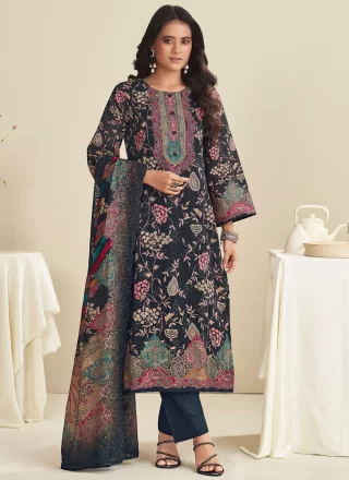 Black Cotton Digital Print and Embroidered Work Trendy Suit for Ceremonial