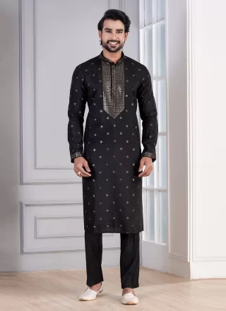 Black Cotton Kurta Pyjama