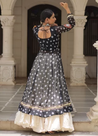 Black Cotton Readymade Lehenga Choli In Plain