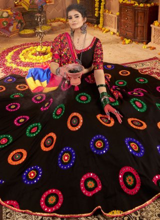 Black Cotton Readymade Lehenga Choli