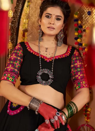 Black Cotton Readymade Lehenga Choli
