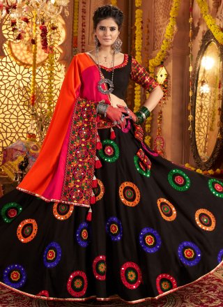 Black Cotton Readymade Lehenga Choli