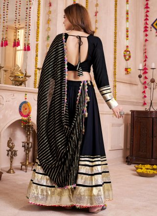 Black Cotton Readymade Lehenga Choli with Lace Work