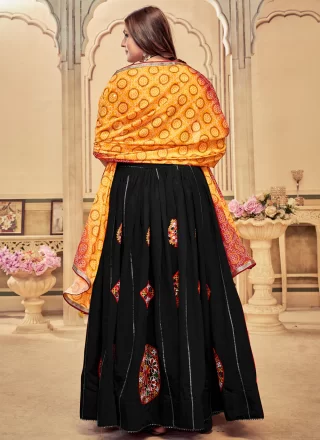 Black Cotton Silk A - Line Lehenga Choli