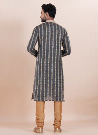 Black Cotton Silk Kurta Pyjama with Jacquard Work for Ceremonial
