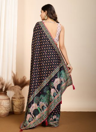 Black Cotton Trendy Saree with Digital Print Work for Women