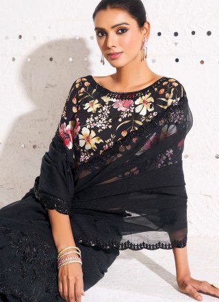 Black Crush Embroidered and Sequins Work Traditional Saree for Ceremonial