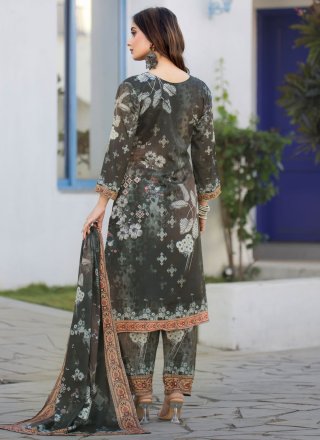 Black Digital Print and Hand Work Chinon Readymade Salwar Suit