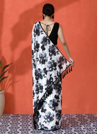 Black Digital Print Work Chinon Trendy Saree