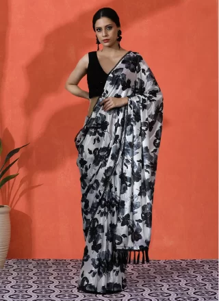 Black Digital Print Work Chinon Trendy Saree