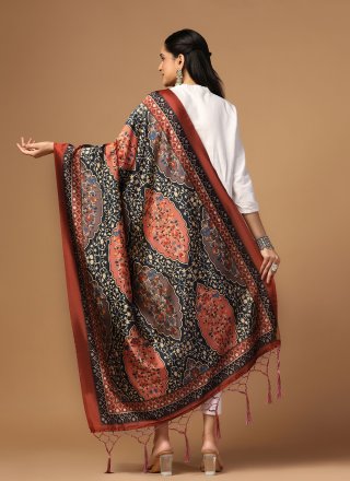 Black Digital Print Work Silk Dupatta