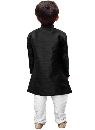 Black Dupion Silk Embroidered Work Kurta Pyjama