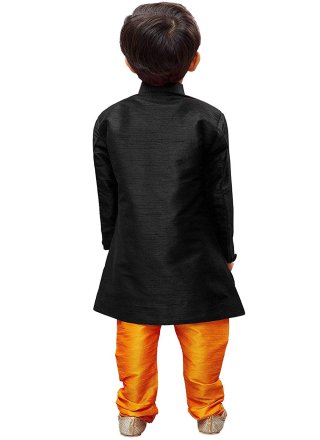 Black Dupion Silk Kurta Pyjama