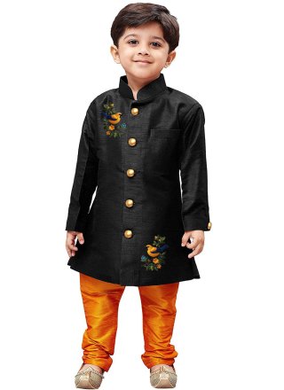 Black Dupion Silk Kurta Pyjama