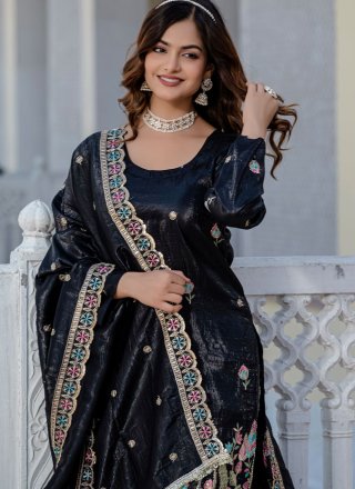 Black Embroidered and Sequins Work Crush Salwar Suit