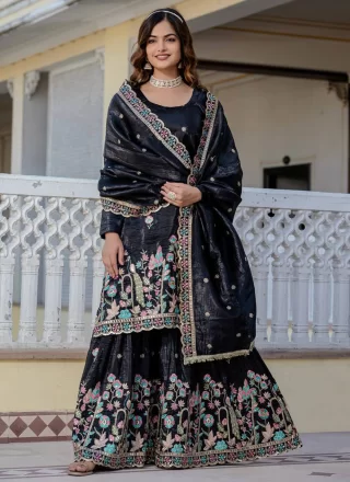 Black Embroidered and Sequins Work Crush Salwar Suit