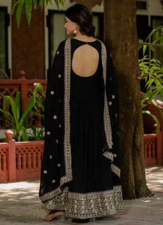 Black Embroidered and Zari Work Faux Georgette  Designer Gown