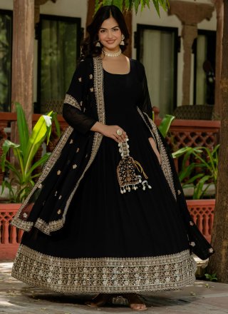 Black Embroidered and Zari Work Faux Georgette  Designer Gown