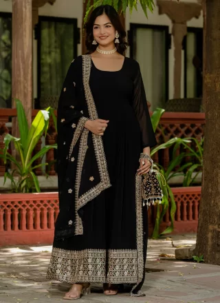 Black Embroidered and Zari Work Faux Georgette  Designer Gown