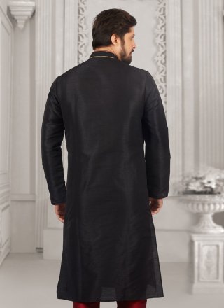 Black Embroidered Work Dupion Silk Kurta Pyjama