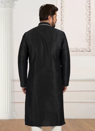 Black Embroidered Work Dupion Silk Kurta Pyjama