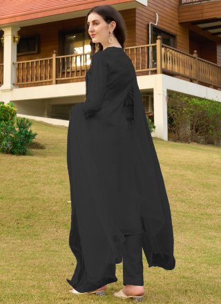 Black Embroidered Work Silk Readymade Salwar Suit