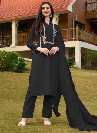 Black Embroidered Work Silk Readymade Salwar Suit